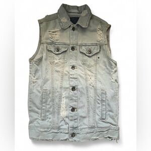 Zara Light Blue Distressed Denim Vest - Men